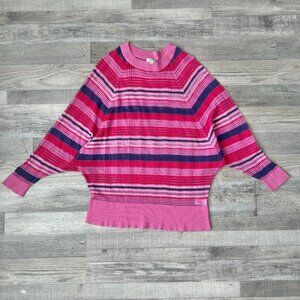Umgee Pink Stripe Dolman Sleeve Lightweight Semi Sheer Sweater Size Medium K4